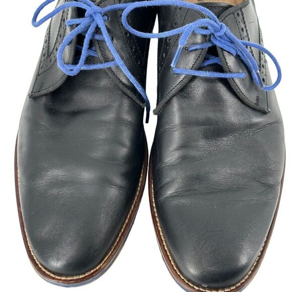 Johnston Murphy Oxford Shoes Conrad Plain Toe Black Leather Blue Detail Men 10.5 - Picture 5 of 14